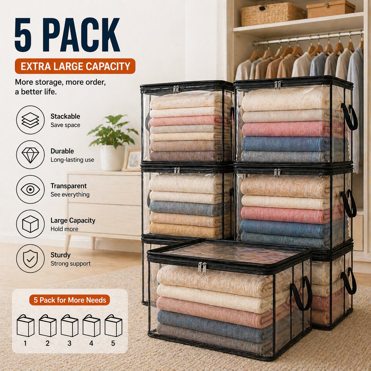 💞LAST DAY 50% OFF ✨📦Favoreli® Large Heavy-Duty Thick Plastic Clear Storage